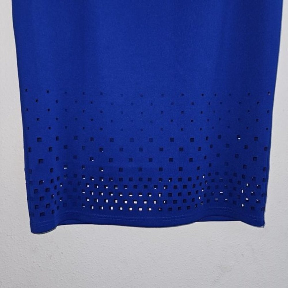 Spense Solid Blue Skirt Midi Pencil Size XL Laser Cut Cutout Hem Career - Picture 2 of 8